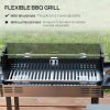 Outsunny BBQ Rotisserie Grill Roaster, Charcoal Split Roaster for Chicken or Turkey with 3-Level Grill Grate, Foldable Storage Shelves