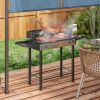 Outsunny BBQ Rotisserie Grill Roaster, Charcoal Split Roaster for Chicken or Turkey with 3-Level Grill Grate, Foldable Storage Shelves