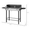 Outsunny BBQ Rotisserie Grill Roaster, Charcoal Split Roaster for Chicken or Turkey with 3-Level Grill Grate, Foldable Storage Shelves
